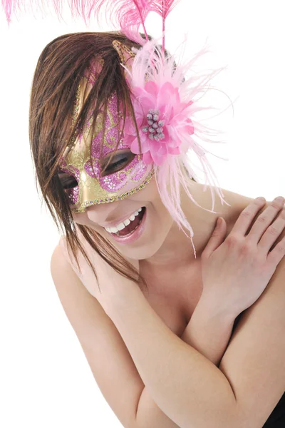 Kvinna med mask isolerad på vit — Stockfoto