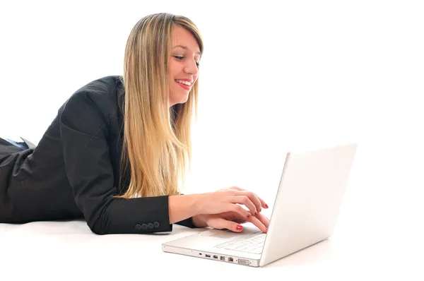 Girl working on laptop — Stock Photo, Image