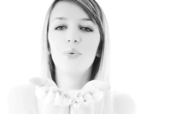 Young blowing woman — Stock Photo, Image
