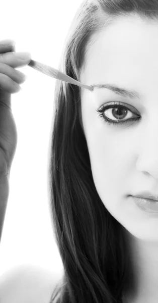 Frau isoliert Augenbrauen Schönheitsbehandlung — Stockfoto