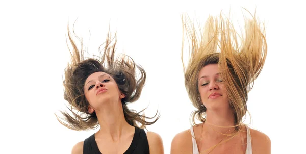 Parteifrau isoliert mit Wind im Haar — Stockfoto