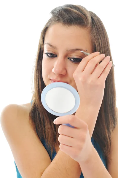 Woman isolated eye brow beauty treatment — Stock Photo, Image