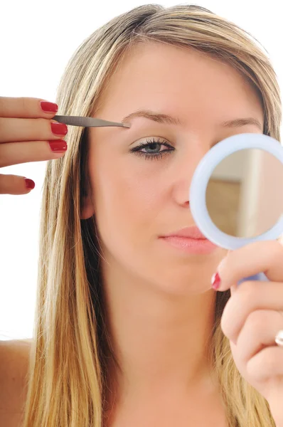 Woman isolated eye brow beauty treatment — Stock Photo, Image