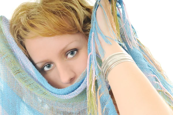 Šťastná žena šátek — Stock fotografie