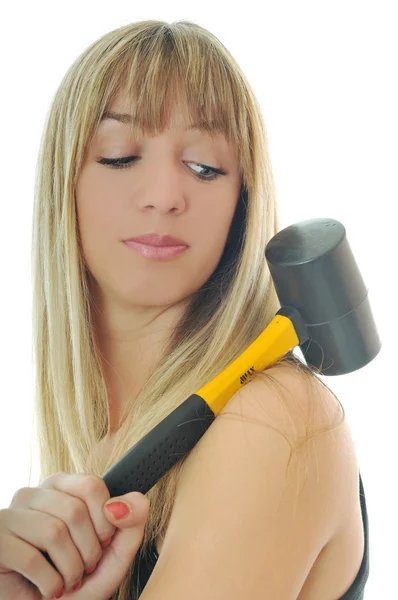 Woman hammer isolaed — Stock Photo, Image
