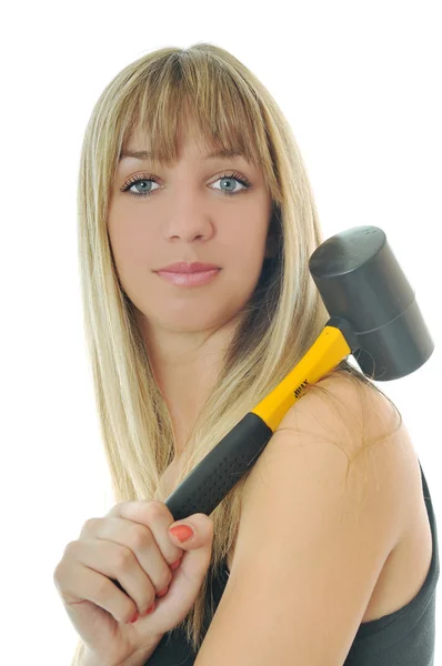 Woman hammer isolaed — Stock Photo, Image