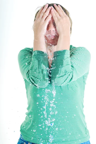Žena obličej umýt — Stock fotografie
