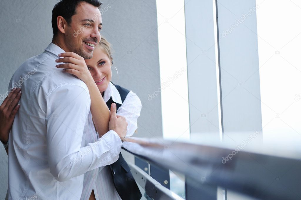 Romantic happpy couple on balcony