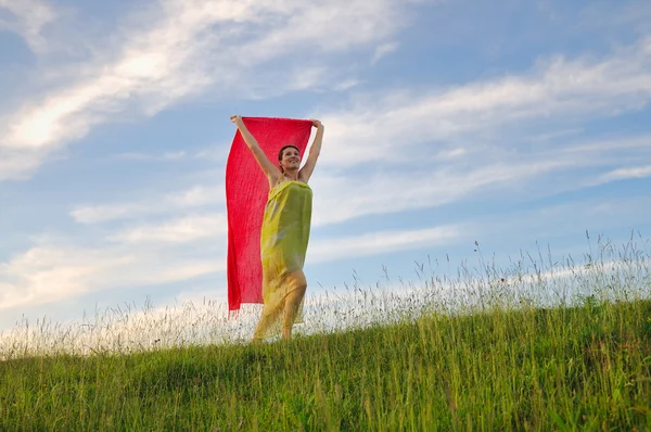 Woman meadow scarf — Stock Photo, Image