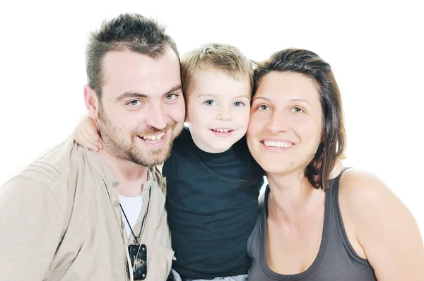 Щаслива молода сім'я ізольована на білому — стокове фото