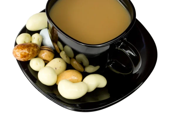 우유와 사탕 블랙 커피 컵 — 스톡 사진