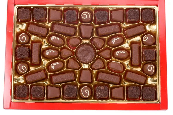Szczegół czerwone pudełko czekoladek — Zdjęcie stockowe