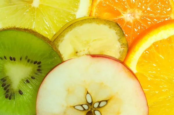 Frutas fundo, maçã no centro — Fotografia de Stock