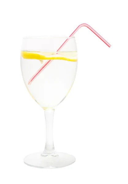 Glas mit Stroh und Zitrone — Stockfoto