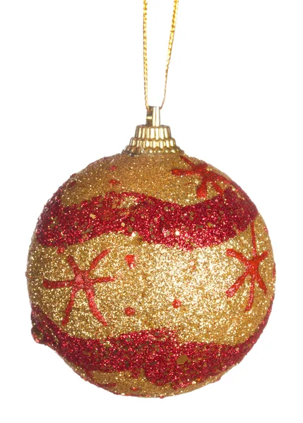 Gold christmas ball with red ornament — Stock Photo, Image