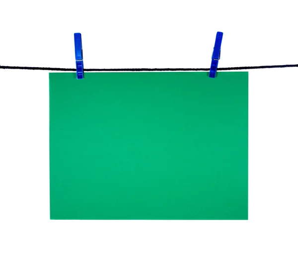 Folha em branco verde na linha de roupas — Fotografia de Stock