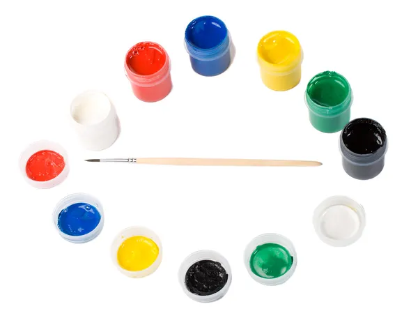Paints and paintbrush — Stock Photo, Image