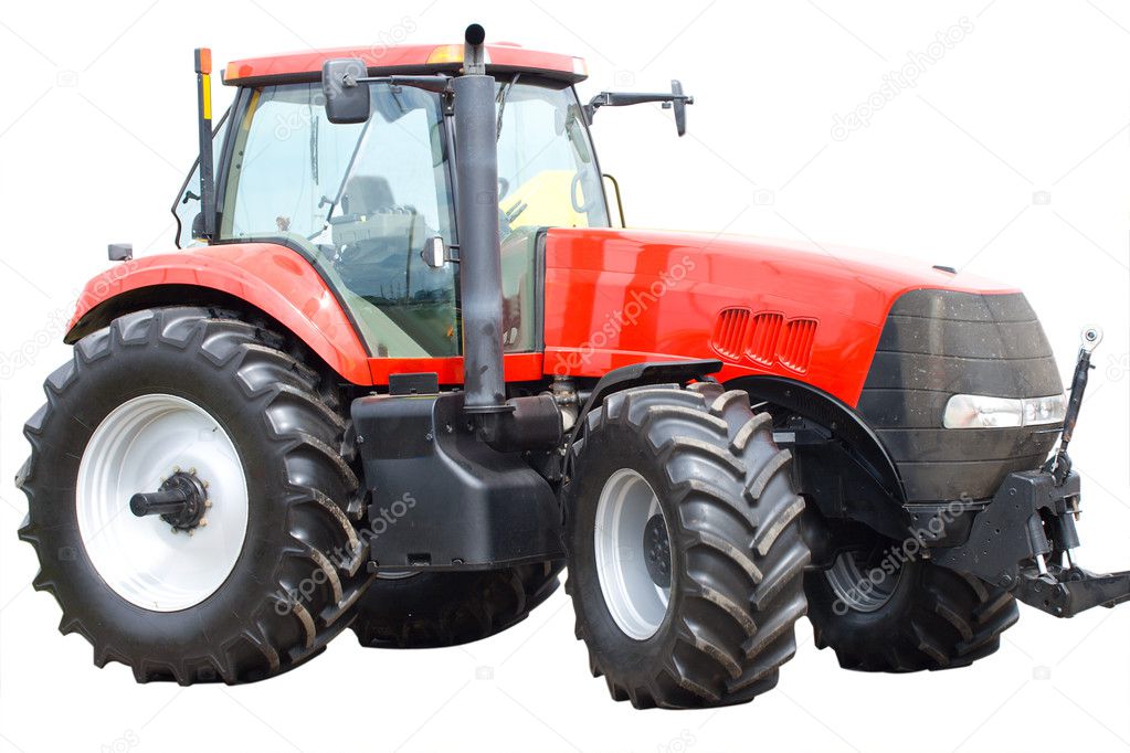 New red tractor isolated