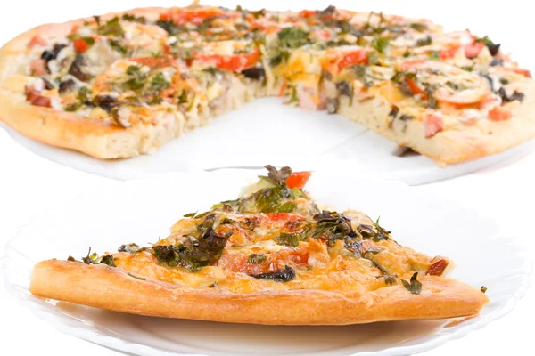 Piece of pizza with forest mushrooms — Stock Photo, Image