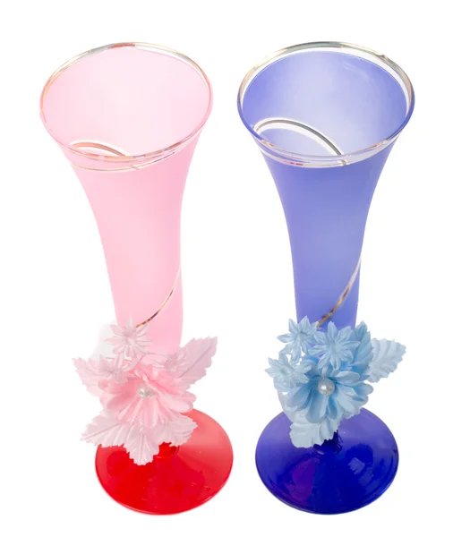 Red and blue wedding flutes — Stock Photo, Image