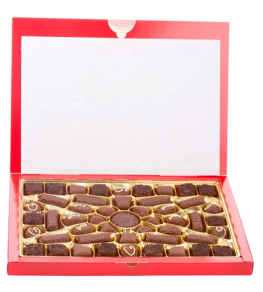 Caixa vermelha de chocolates — Fotografia de Stock
