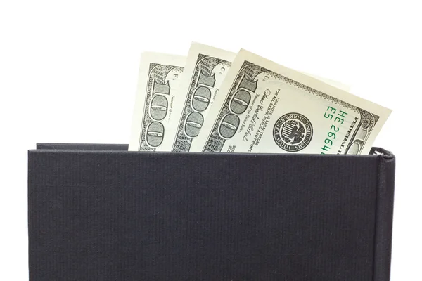 Libro vertical y dólares — Foto de Stock