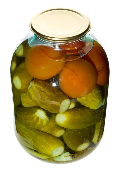 Big jar with cucumbers and tomatoes — Stock Photo, Image