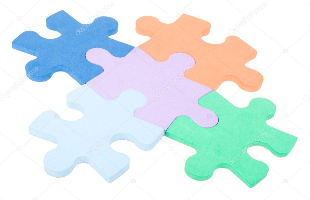 Close-up five colored puzzle blocks