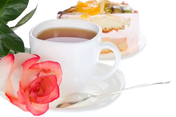 Rosa te och kaka — Stockfoto