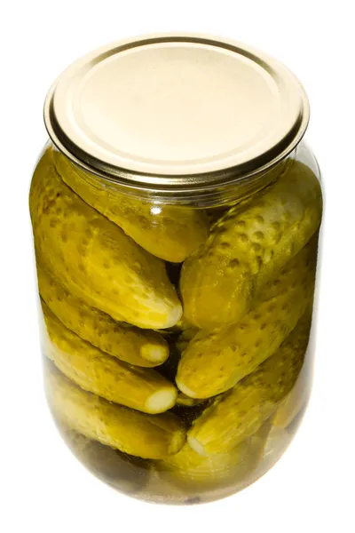 Glass jar with cucumbers — Stock Photo, Image