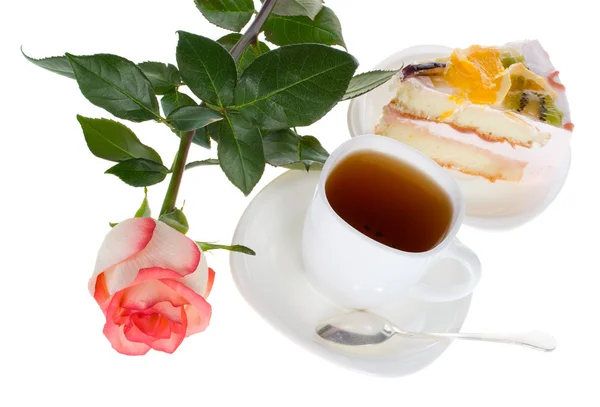 장미 차와 케이크 — 스톡 사진