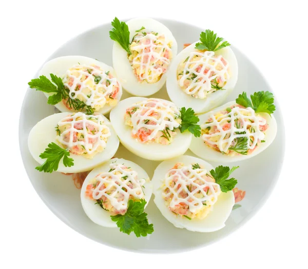 Stuffed eggs with red fish — Stock Photo, Image