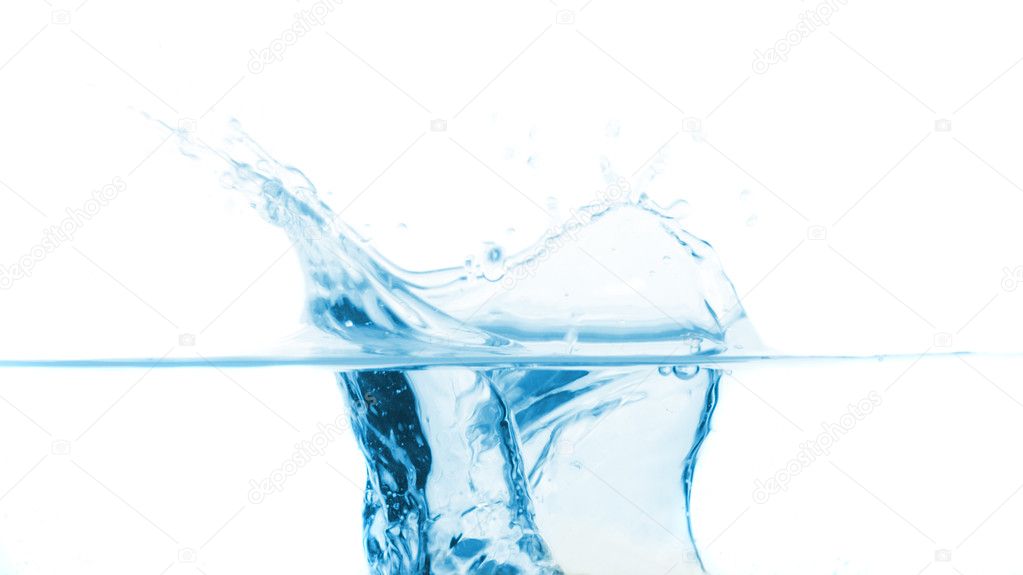 Splash in blue water