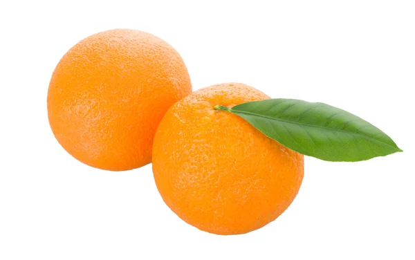 Два апельсини з листям — стокове фото
