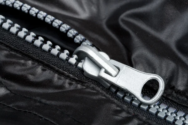 Zipper na jaqueta preta — Fotografia de Stock