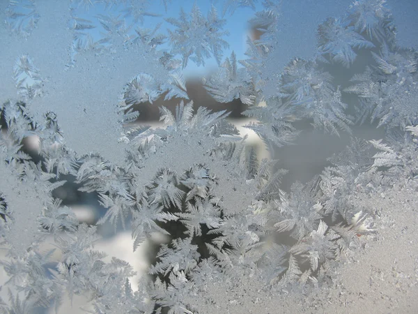 Modello neve sulla finestra invernale Fotografia Stock