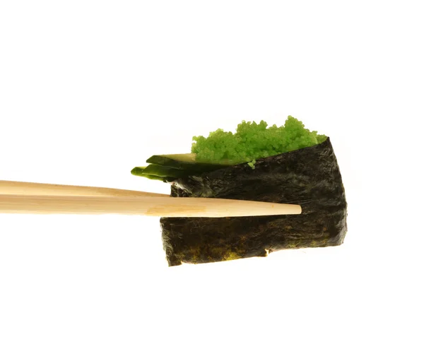 Sushi mit Stäbchen auf Weiß — Stockfoto