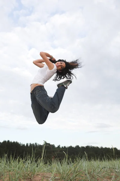 stock image Beautiful girls jumping in the park