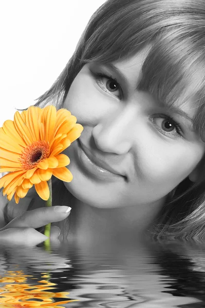 Blondy with flower in water — Stock Photo, Image