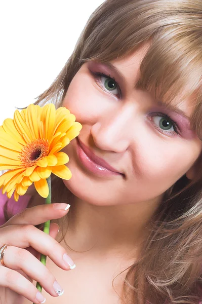 Blondy with flower — Stock Photo, Image