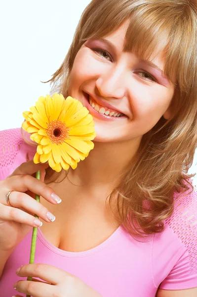 Blondy with flower — Stock Photo, Image