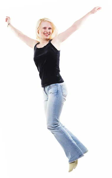 Chica saltando de alegría sobre blanco —  Fotos de Stock