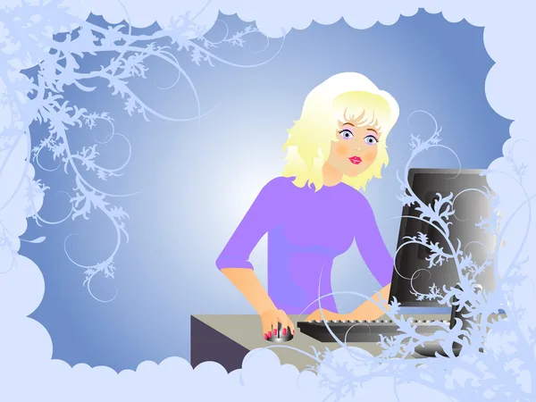 Дівчина і комп'ютер — стоковий вектор