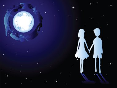 Moon and romantic couples clipart