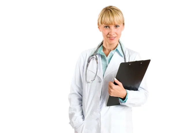 Lachende medische arts met een stethoscoop — Stockfoto