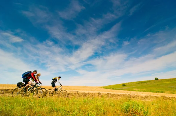 Cyclists relax biking outdoors Royalty Free Stock Images