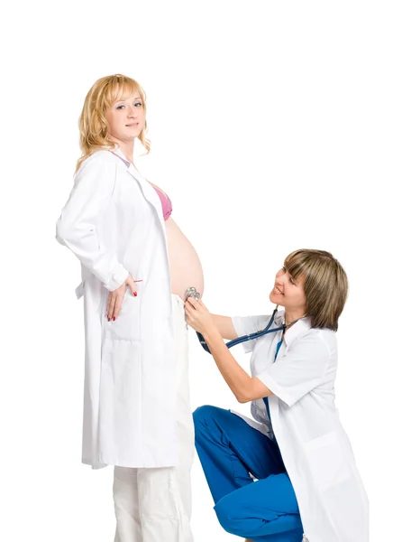 Donna incinta con medico — Foto Stock