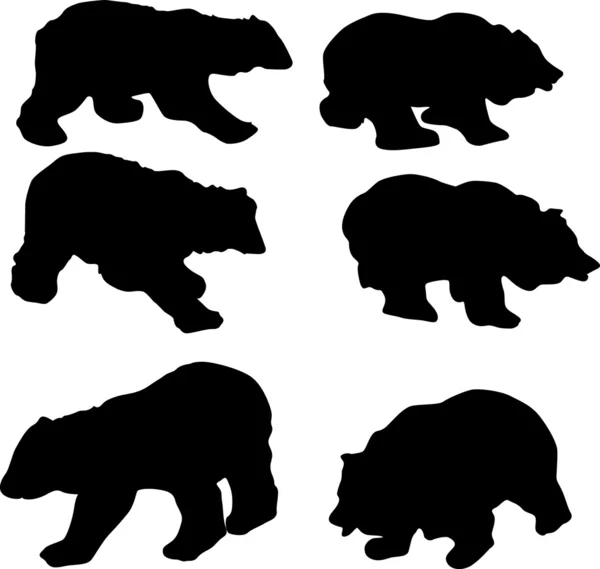 Seis silhuetas de urso —  Vetores de Stock