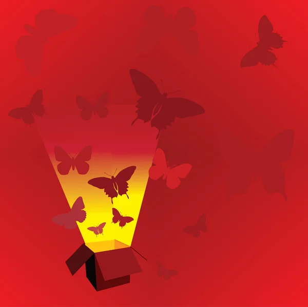 Open doos en vlinders — Stockvector