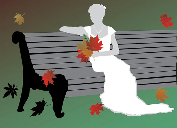 Nevěsta a podzimní listí — Stockový vektor